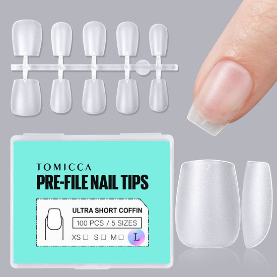 Picture of TOMICCA Extra Short Coffin Nail Tips, L Size Soft Gel Nail Tips, 100PCS Double-sided Matte Fake Nails for Nails Extension, Full Cover Nail Tips for Nail Salon