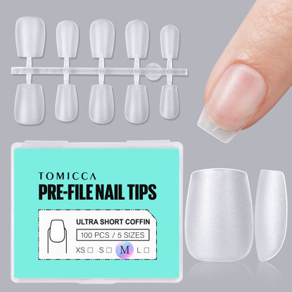 Picture of TOMICCA Extra Short Coffin Nail Tips, M Size Soft Gel Nail Tips, 100PCS Double-sided Matte Fake Nails for Nails Extension, Full Cover Nail Tips for Nail Salon