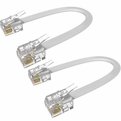 Picture of Short Phone Cord, 2 Pack 3 inch RJ11 6P4C Male to Male Telephone Landline Extension Cable Line Wire Connector for Landline Telephone, Modem, Fax Machine, White