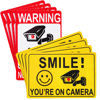 Picture of 8 Pcs 24 Hour Video Surveillance Sticker Reflective Sticker Decal Self Adhesive Video Surveillance Sign Outdoor Smile Camera Sign for Indoor Outdoor Use (Yellow, Red White,Classic Style)