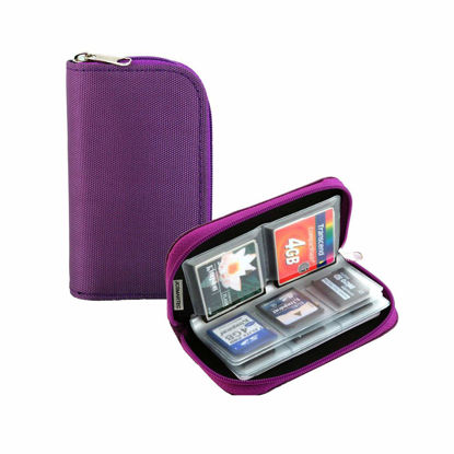 Picture of Memory Card Carrying Case, Suitable for SD, SDHC, Micro SD, Mini SD and 4X CF Cards, Card Holder Bag Wallet for Media Storage Organization (Purple)