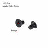 Picture of uxcell M2x3mm Phillips Screw Fastener Black 3.8mm Dia Screw Head for Laptop PC TV Fan Switch 100pcs