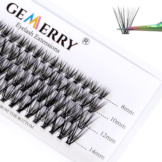 Picture of Lash Clusters Extensions 30 Roots Individual Cluster Lashes C Curl 0.07mm 8-14mm Thickness Mixed Tray Black Mink DIY Eyelash Extensions Handmade by GEMERRY Lash Clusters(30D-0.07-C, 8-14mm)