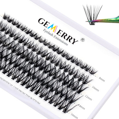 Picture of Lash Clusters Extensions 40 Roots Individual Cluster Lashes C Curl 0.07mm 8-14mm Thickness Mixed Tray Black Mink DIY Eyelash Extensions Handmade by GEMERRY Lash Clusters(40D-0.07-C, 8-14mm)