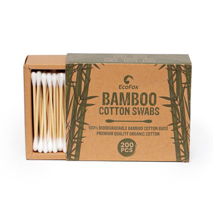 Picture of Bamboo Cotton Swabs 200 Count | Biodegradable & Organic Wooden Cotton Buds | Double Tipped Ear Sticks | 100% Eco-Friendly & Natural | Perfect for Ear Wax Removal, Arts & Crafts, Removing Dust & Dirt…