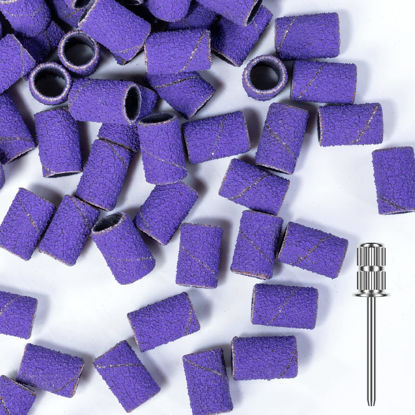 Picture of MelodySusie 100 Pcs Nail Drill Bits Sanding Bands for Nail Drill 80 Coarse Grit Nail File Sanding Bands for Acrylic Nails Gel Manicures and Pedicure, Purple