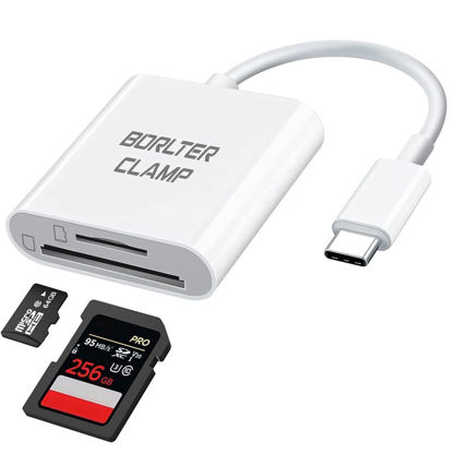 Picture of USB C to SD Card Reader, BorlterClamp Type C to SD/Micro SD Memory Card Reader Adapter Compatible with MacBook, Laptops, Tablets, Smartphones