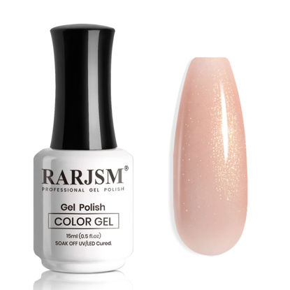 Picture of RARJSM Nude Gel Polish Jelly Gray Pink Gold Glitter Neutral Color Skin Tone Shimmer Pigment Gel Nail Polish 15ml Single Bottle Sparkle Pink Natural Soak off UV LED Cured for Home Salon DIY Nail Art