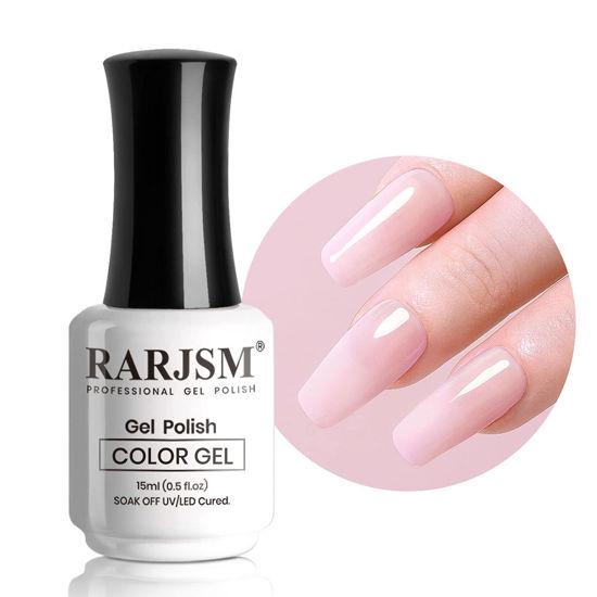 Picture of RARJSM Milky Pink Gel Nail Polish LED UV Gel Soak Off Transparent Nude Pink Nail Gel Polish Varnish Nail Art Color 15ML Single Bottle for DIY Home French Manicure