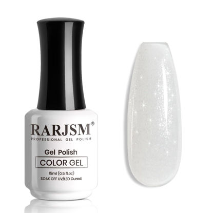 Picture of RARJSM Glitter Gel Nail Polish Nude Milky White Silver Shimmer Pigment Jelly Creamy White Yellow Gel Polish Neutral Color 15ml Sparkle Natural Color Soak off UV LED Cured for Home Salon DIY Nail Art