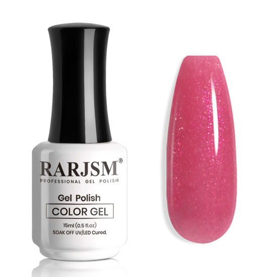 Picture of RARJSM Nude Shimmer Gel Nail Polish Purple Red Glitter Chunky Sparkle Holographic Rainbow Jelly Nuded Iridescent Gel Polish Mauve Pink Single Bottle Soak off UV LED Cured for Salon Home Manicure 15ML