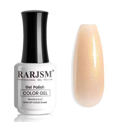 Picture of RARJSM Nude Gel Nail Polish Apricot Gold Glitter Shimmer Neutral Sheer Nude Gel Polish Soak Off LED UV Curing Requires Beige Pigment Jelly French Manicure Nail Gel Polish 15ml 1 Piece for Home Salon