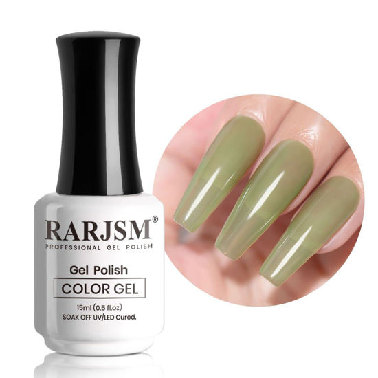 Picture of RARJSM Nude Gel Polish Gray Green Translucent Sheer Green Jelly Gel Nail Polish Single Bottle 15ml Soak Off UV LED Cured Sage Green Natural Gel Polish for Nail Art French Manicure at Home Salon