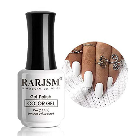 Picture of RARJSM Pure White Gel Nail Polish 15ml Soak Off UV LED Nail Gel Polish Nail Art French Manicure Solid White Salon DIY at Home Curing Required 1 Piece Single Bottle 0.5 Fl.oz