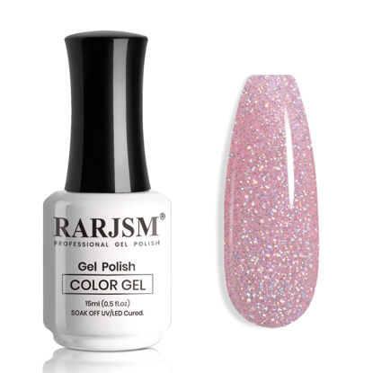 Picture of RARJSM Shimmer Nude Gel Nail Polish Clear Purple Pink Sparkly Iridescent Rainbow Holographic Glitter Pigment Jelly Gel Polish Neutral Color 15ml Soak off UV LED Cured for Home Salon DIY Nail Art