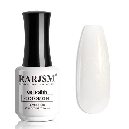 Picture of RARJSM Milky White Gel Nail Polish with Glitter Gold Shimmer Pigment Jelly Cream White Nude Gel Polish Neutral Color 15ml Sparkle Natural Color Soak off UV LED Cured for Home Salon DIY Nail Art