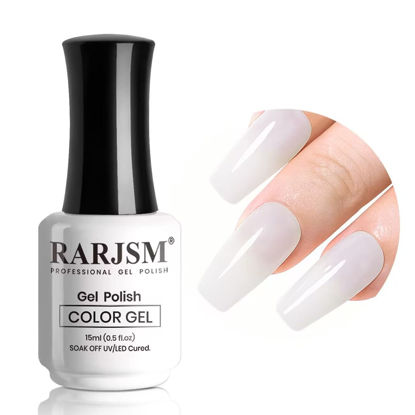 Picture of RARJSM Clear Jade White Gel Polish 15ml,UV LED Soak Off Sheer Transparent Soft White Color Nail Polish Summer French Manicure Varnish Curing Requires 1 Piece, Milky White