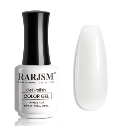 Picture of RARJSM Milky White Gel Nail Polish with Glitter Silver Shimmer Pigment Jelly Cream White Nude Gel Polish Neutral Color 15ml Sparkle Natural Color Soak off U V L E D Cured for Home Salon DIY Nail Art