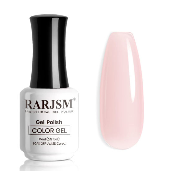 Picture of RARJSM Sheer Nude Gel Polish Jelly Light Pink Translucent Colors Neutral Skin Tone Gel Polish Milky Clear Pink 15ml Single Bottle Soak off UV LED Cured at Home Salon DIY French Manicure Nails Art