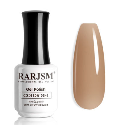 Picture of RARJSM Nude Brown Gel Nail Polish Clear Sheer Brown Dark Skin Tone Caramel Color French Manicure Natural Milky Jelly Nail Gel Polish Varnish Curing Requires 1pcs 15ml for Home Salon Nail Art DIY