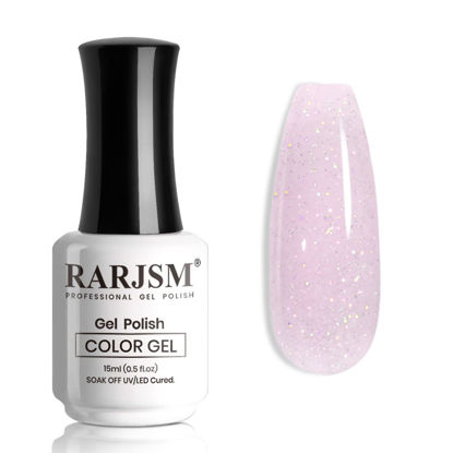 Picture of RARJSM Light Purple Glitter Gel Nail Polish Jelly Shimmery Sheer Lavender Nude Gel Polish Chunky Iridescent Sparkly Translucent Natural Color 15ml Soak off for French Manicure Nail Art Home Salon