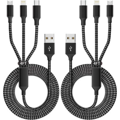 Picture of IDISON Multi Charging Cable(2Pack 4FT), iPhone Lightning Charger Cable Nylon Braided Multiple USB Cable Universal 3 in 1 Charging Cord with Type-C, Micro USB Port Connectors for Cell Phones and More