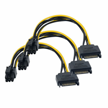 Picture of Pienmor SATA Power Cable 3 Pack SATA 15-Pin to 6-Pin PCI Express Card Power Cable Adapter 8 Inch