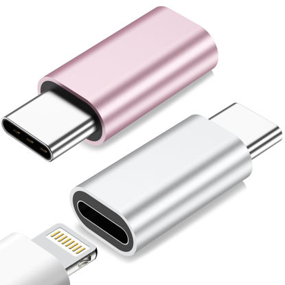 Picture of FQSH for Lightning Female to USB C Male Adapter for iPhone 15/15 Pro/15 Pro Max/15 Plus,iPad Air i OS,Samsung Galaxy,Google Pixel,Charging Data Transmission,Type C Charger Connector Cable,Silver+Pink