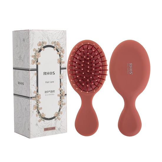 Picture of RHOS Mini Travel Hair Brush for Women/Men/Kids - Pocket Detangler Brush for Wet and Dry Hair - Travel Size Paddle Brush for Detangling- For All Hair Types (1 Pack-Red)