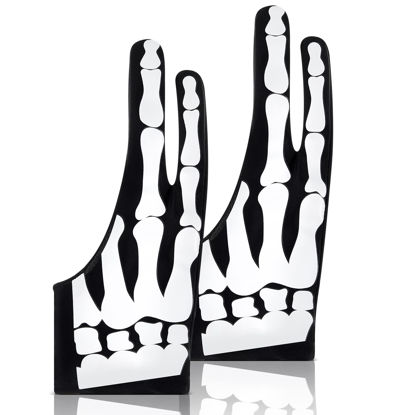 Picture of Jecery 2 Pieces Skeleton Artist Glove for Drawing Tablet Glove for Graphics with Two Finger Digital Tablet Drawing Glove Palm Rejection Glove for Pad Painting Writing, Right Hand