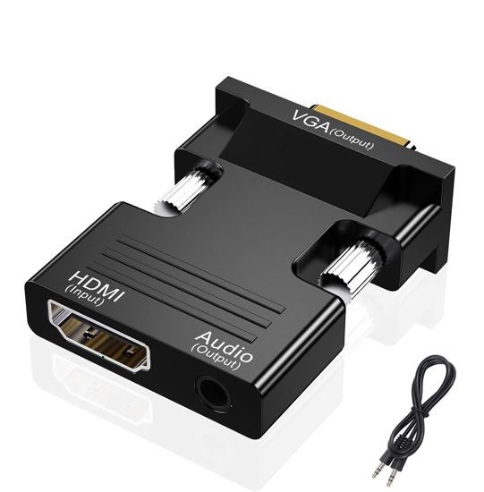 Picture of HDMI to VGA Adapter, HDMI to VGA Audio Output Cable Computer Set-top Box Converter Connector Adapter for Laptop, PC, Monitor, Projector, HDTV, Chromebook, Roku, Xbox(3.5mm Stereo Cable Included)