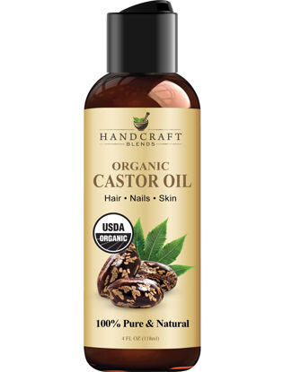 Picture of Handcraft Organic Castor Oil for Hair Growth, Eyelashes and Eyebrows - 100% Pure and Natural Carrier Oil, Hair Oil and Body Oil - Moisturizing Massage Oil for Aromatherapy - 4 fl. Oz