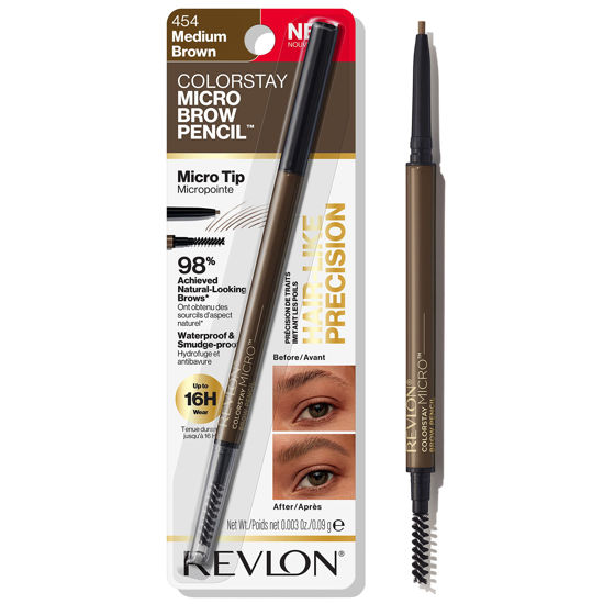 Revlon ColorStay Micro Eyebrow Pencil with Built In Spoolie Brush Infused with Argan and Marula Oil Waterproof Smudgeproof 454 Medium Brown Pack