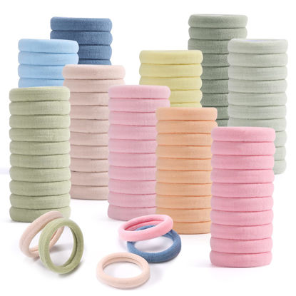 Picture of 100PCS Hair Ties, Elastic Hair Ties for Thick Thin Hair, Seamless Cotton Hair Bands, Hair Ties No Damage for Women, Hair Elastics Ties for Girls, Soft Hair Accessories Ponytail Holders, Morandi Color