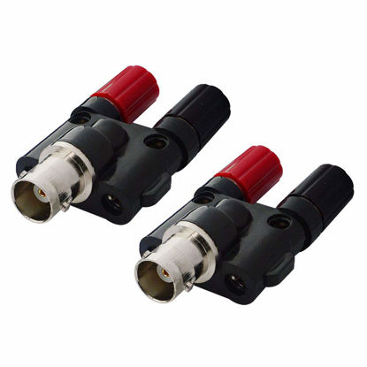 Picture of onelinkmore BNC Female to Dual Banana Female Socket Binding Post RF Coax Splitter Adapter Connector for HF Radio Antennas Pack of 2
