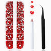 Picture of 2400 Pcs Nail Art Rhinestones Red Flat Back Rhinestones Gems Round Crystal Siam 6 Sizes (1.9-4.5 mm) Wax Pencil Tweezers for Nail Art Makeup Clothes Shoes Bags Crafts DIY(Red) HUETFAT