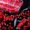 Picture of 2400 Pcs Nail Art Rhinestones Red Flat Back Rhinestones Gems Round Crystal Siam 6 Sizes (1.9-4.5 mm) Wax Pencil Tweezers for Nail Art Makeup Clothes Shoes Bags Crafts DIY(Red) HUETFAT