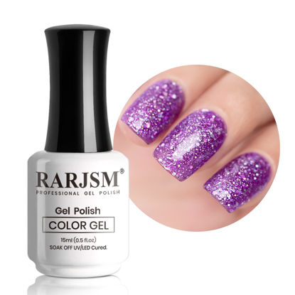 Picture of RARJSM Lavender Gel Nail Polish Glitter Sparkly Iridescent Rainbow Purple Shimmer Holographic Nail Gel Polish Soak off Led UV Curing Required High Pigments Gel for Home Salon Manicure Nail Art 15ml