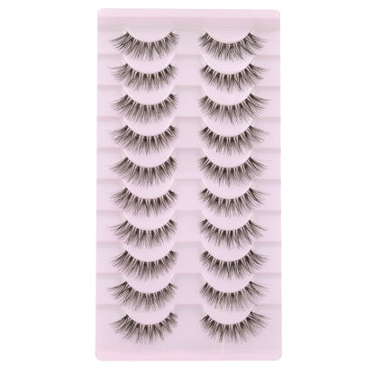 Picture of wiwoseo False Eyelashes Russian Strip Lashes Clear Band Natural 3D Effect Wispy Fluffy 13MM Lashes 10 Pairs Pack