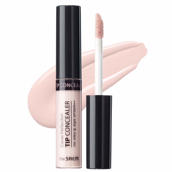 Picture of [the SAEM] Cover Perfection Tip Concealer 6.5g # Brightener - Radiant Highlighter, Corrects & Brightens, Discoloration & Dark Circles, Bright Pink