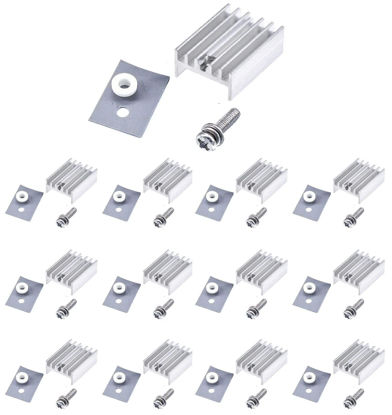 Picture of Easycargo 12 Packs TO-220 Heatsink + Insulator/Mounting Kits for LM317 LM317t L7805 L7812 L78XX Voltage Regulator, IRF Z44N 3205 520N 630 1404 MOSFET Transistor (20mm x 15mm x 10mm) (Silver 12 Pack)