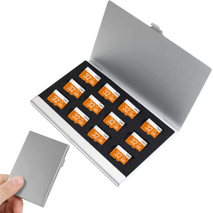 Picture of 12 Slots Micro SD Card Holder, TF Card Case,Ultrathin Mini Aluminum Waterproof Memory Card Carrying Case,Rustproof Memory Card Protector Cover Storage for Micro SD/Micro SDXC/TF Cards (Silver Color)