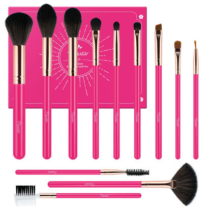 Picture of Makeup Brushes Set Professional - 12pcs Red Make up Brush Set Foundation Eyebrow Blush Concealer Face Powder Eye Shadows Highlight Brush Kit Wooden Handle