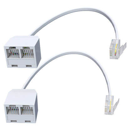 Picture of Goupchn Two Way Telephone Splitters RJ11 Male to Dual Female Cable 6P4C Telephone Wall Adaptor Separator White for Landline 2-Pack