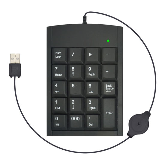 Picture of MythGeek 19 Keys Numeric Keypad, Retractable USB Cord Financial Accounting Number Keyboard with 19 Keys for Mac Windows XP Laptop Desktop PC