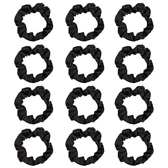 Picture of 12Pcs Satin Hair Scrunchies, Black Scrunchies Hair Ties Elastic Hair Bands Ponytail Holder Hair Accessories Stocking Stuffers for Women