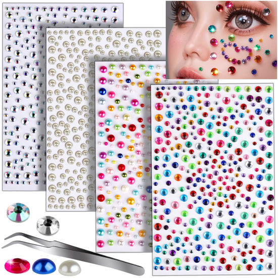 GetUSCart- Teenitor Face Gems Hair Pearls Face Rhinestones for Makeup  Festival Face Jewels Hair Jewels, 1300PCS Self-Adhesive Rhinestones and  Gems for Face, Hair, Body, Eye