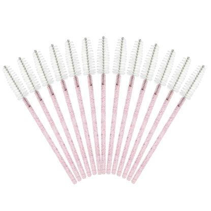 Picture of GCQQ 200PCS Crystal Mascara Wands, Disposable Eyelash Eyebrow Spoolie, Benable and Lightweight Eyelash Brush, Mascara Brushes for Makeup Eyelash Extensions (Pink+White)