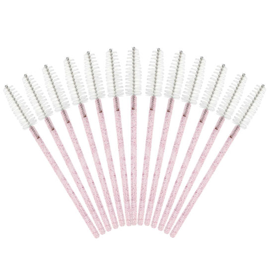 Picture of GCQQ 200PCS Crystal Mascara Wands, Disposable Eyelash Eyebrow Spoolie, Benable and Lightweight Eyelash Brush, Mascara Brushes for Makeup Eyelash Extensions (Pink+White)