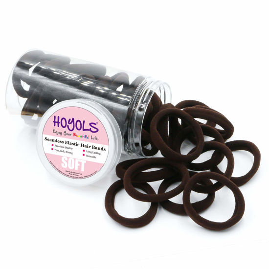 Picture of HOYOLS Soft Seamless Hair Ties, Dark Brown Stretch Cotton Hair Bands Ponytail Holder for Women Thick Hair, No Slip No Damage No Pull Scrunchies Headbands 100 Pcs (Espresso)